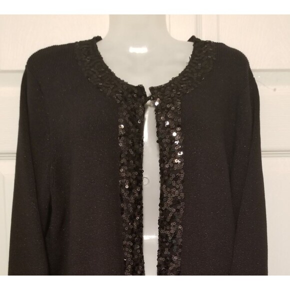 Dana Buchman Women's Knit Cardigan SequinTrim Size Xl Black Open Metallic Accent - Picture 2 of 5